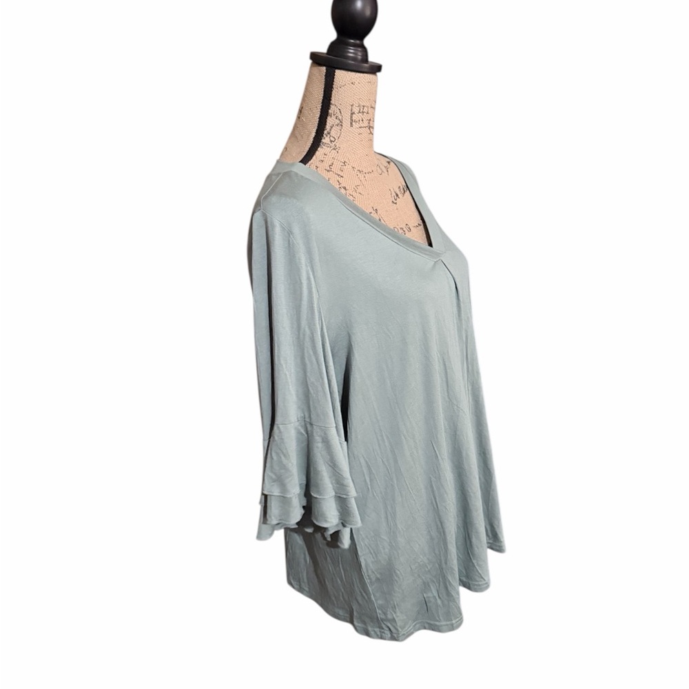 BloomChic Sage Green V-Neck Ruffle Sleeve Top - Picture 4 of 7